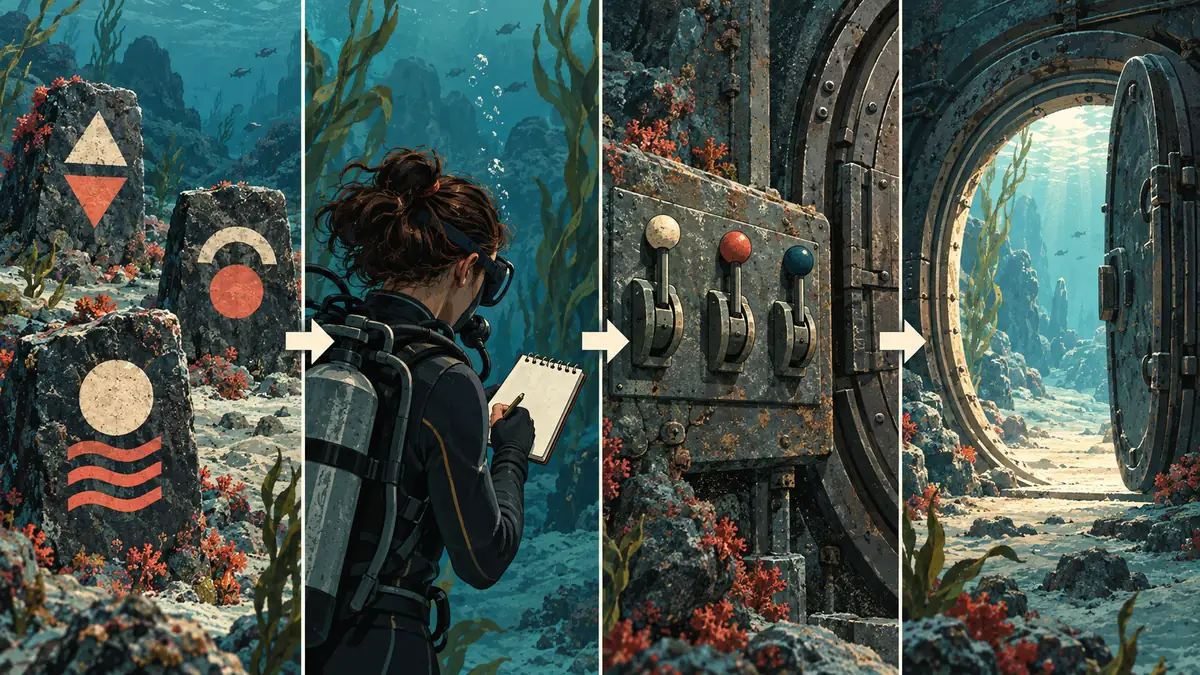Ilustração conceitual de três pistas submarinas anotadas antes de usar as informações em três interruptores